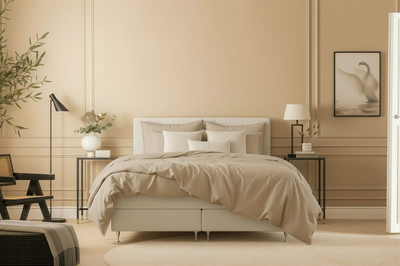 HVILA Premium Kontinentalseng 160x200 cm - Lysebeige stoff - Møbler - Senger - Kontinentalsenger