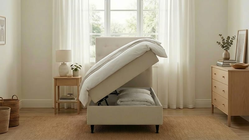 HVILA Plus komplett sengesett med oppbevaring 90x200 cm - Lys beige - Møbler - Senger - Komplett sengepakke