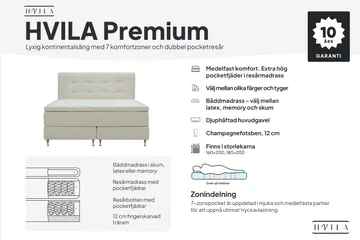 HVILA Premium Kontinentalseng 160x200 cm - Lysebeige stoff - Møbler - Senger - Kontinentalsenger