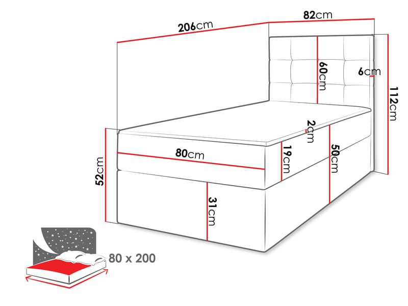 Kleiv kontinentalseng med oppbevaring 80x200 cm - lysegrå - Møbler - Senger - Enkeltsenger