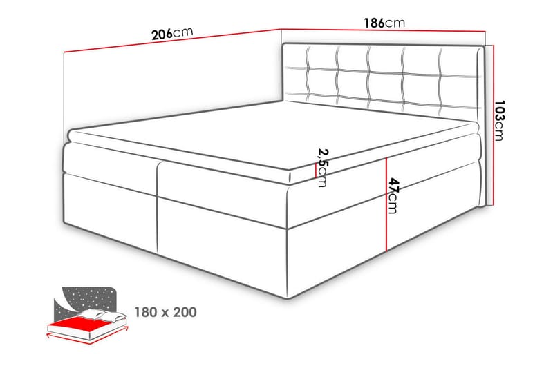 Kontinentalseng NELE 180x200 M - Mørkegrå - Møbler - Senger - Kontinentalsenger