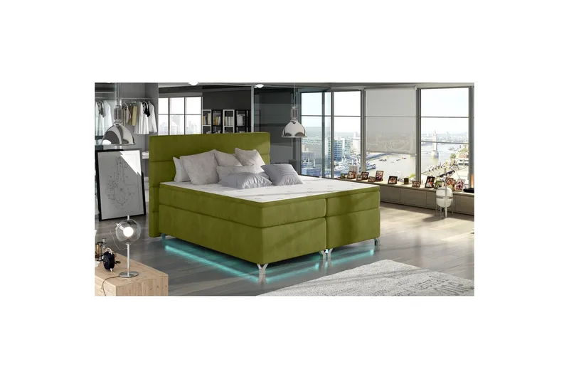 Boxspring Eltap Amadeo med LED, Rivera 36, grønn, 180x200 cm