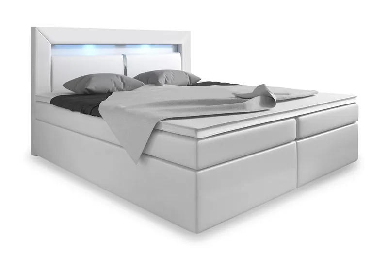 Modena Sengepakke 180x200 med Oppbevaring LED-belysning, Hvit