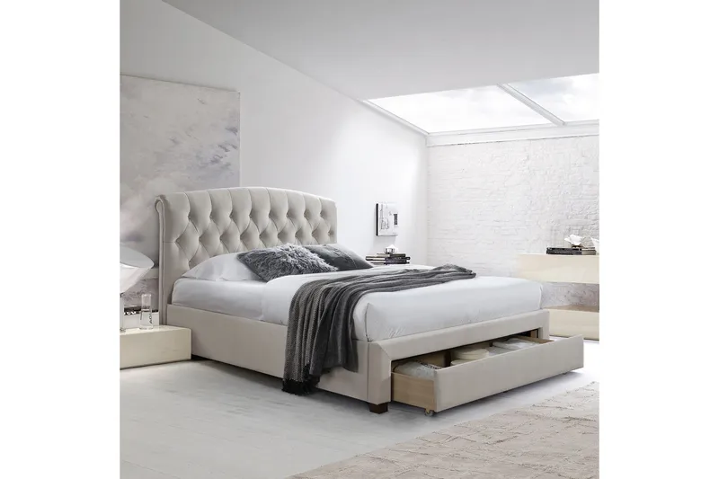 Natalia Sengeramme med Oppbevaringsskuff 160x200 cm - Beige - Møbler - Senger - Sengeramme & sengestamme