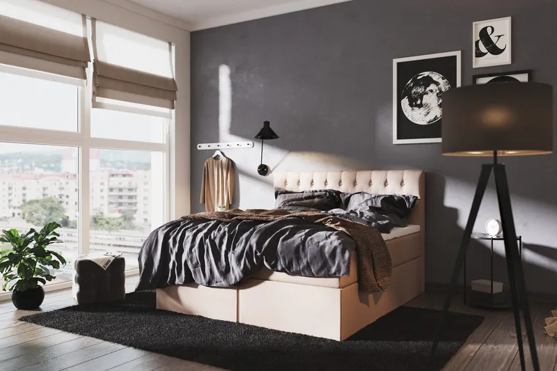 Boxy Box Bed Seng med Oppbevaring 120x200 cm - Beige - Møbler - Senger - Kontinentalsenger