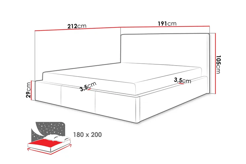 Nieres Oppbevaringsseng 180x200 cm - Mørkegrå - Møbler - Senger - Seng med oppbevaring