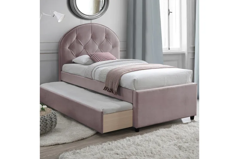 Lara Seng med Ekstra Seng Uttrekkbar Oppbevaring 90x200 cm, Rosa