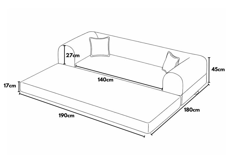 3-seters sovesofa Atelier Del Sofa Legom Eco (190 x 90 x 25 cm) Rosa - Møbler - Sofaer - Sovesofaer