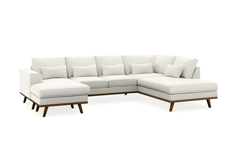 Copenhagen Compact 4-seters Høyrevendt U-formet Large Sofa med Divan og Sjeselong i Stoff - Lys grå - Møbler - Sofaer - U-sofa
