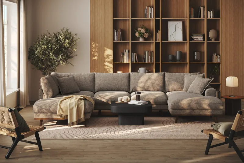 Copenhagen Premium 5-personers Venstrevendt U-formet Dyb Sofa med Divan og Chaiselong i Chenille - Brun - Møbler - Sofaer - U-sofa