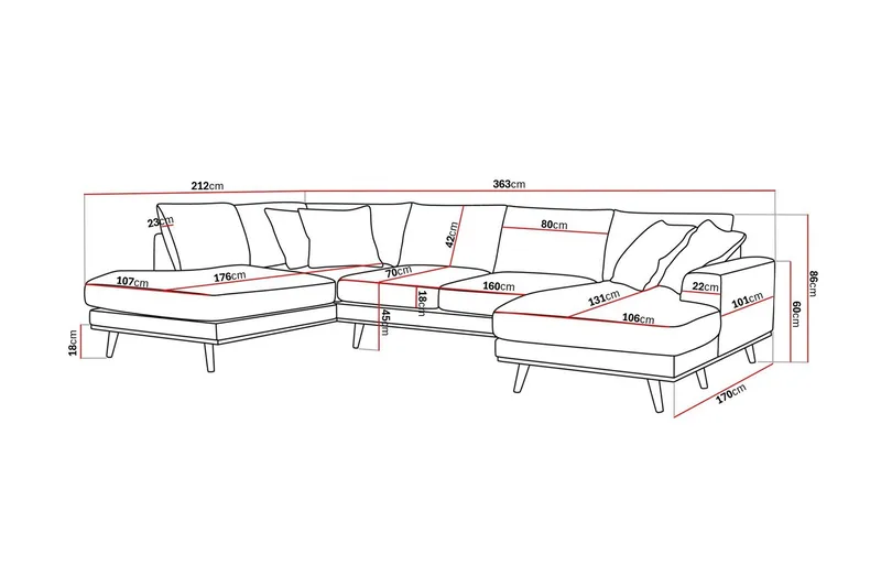 Copenhagen Premium 5-personers Venstrevendt U-formet Dyb Sofa med Divan og Chaiselong i Chenille - Brun - Møbler - Sofaer - U-sofa