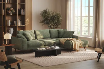 Copenhagen Premium 4-personers Højrevendt L-formet Dyb Divansofa i Chenille - Grøn - Møbler - Sofaer - Sofa med sjeselong