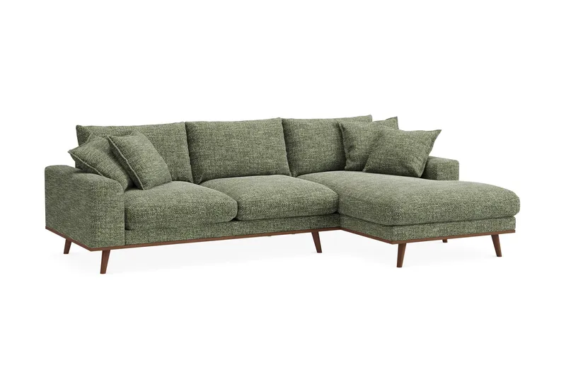 Copenhagen Premium 4-personers Højrevendt L-formet Dyb Divansofa i Chenille - Grøn - Møbler - Sofaer - Sofa med sjeselong