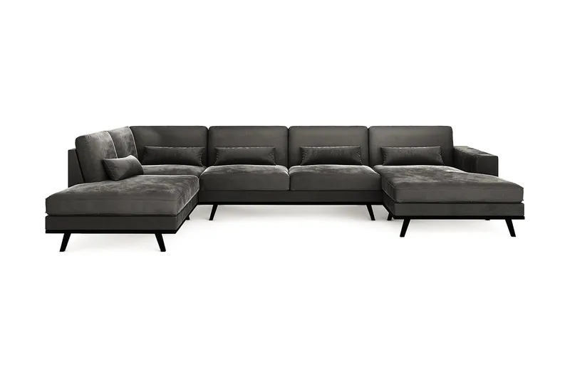 Copenhagen 5-seters Venstrevendt U-formet Sofa med Divan og Sjeselong i Fløyel, Mørk grå