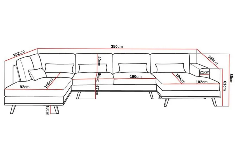 Copenhagen 5-seters Venstrevendt U-formet Sofa med Divan og Sjeselong i Fløyel - Mørk grå - Møbler - Sofaer - U-sofa