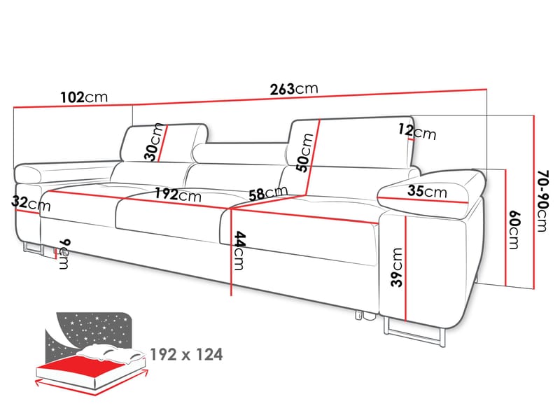 Gabina 3-seters sofa - grå - Møbler - Sofaer - Sovesofaer