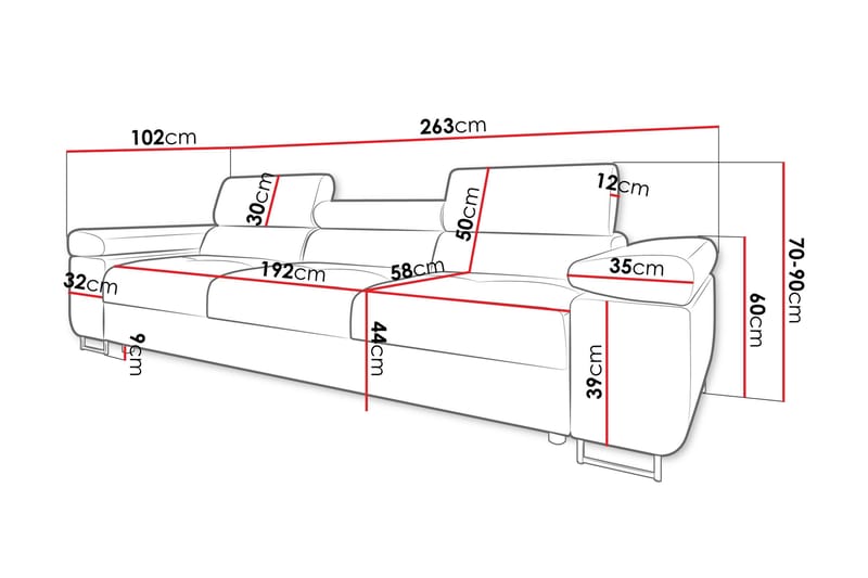 Gabina Sofa 3-seter - Svart/Grå - Møbler - Sofaer - Skinnsofaer
