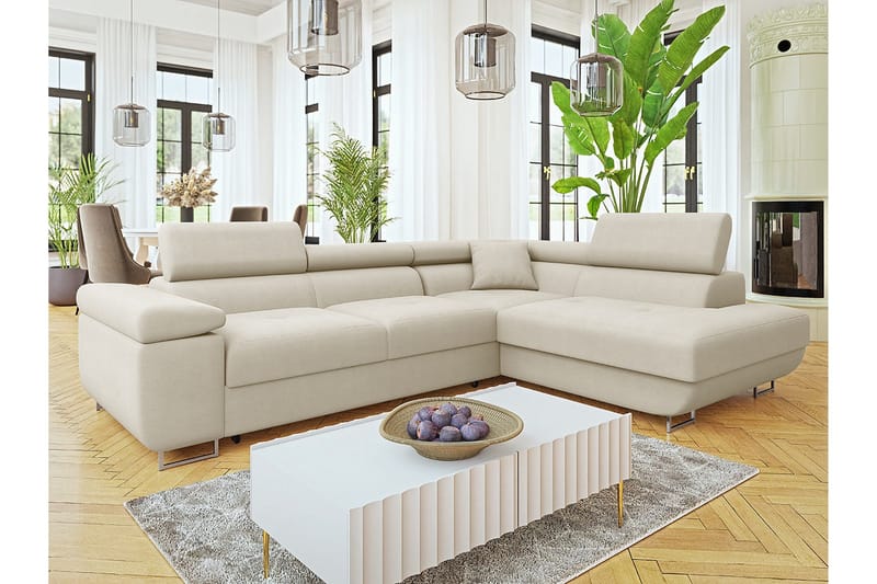 Gabina Sofa med Sjeselong 3-seter - Beige - Møbler - Sofaer - Sovesofaer