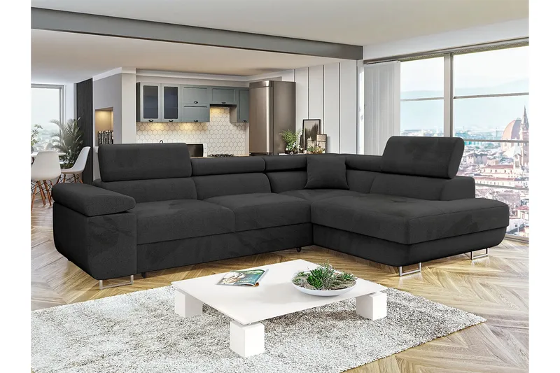 Gabina Sofa med Sjeselong 3-seter - Svart - Møbler - Sofaer - Sovesofaer