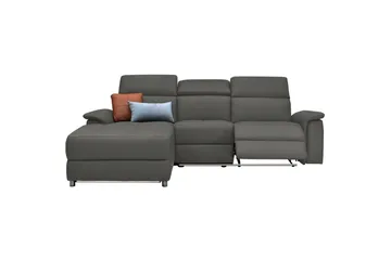 Hjørnesofa 3-seter Pareli Grå, Lær/PU, Venstre Manuell Recliner - Grå, Lær/PU, Venstre Manuell Recliner - Møbler - Sofaer - Skinnsofaer