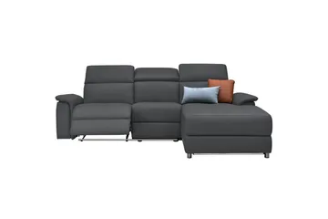 Hjørnesofa 3-seter Pareli Grå, Lær/PU, Høyre Manuell Recliner - Grå, Lær/PU, Høyre Manuell Recliner - Møbler - Sofaer - Skinnsofaer