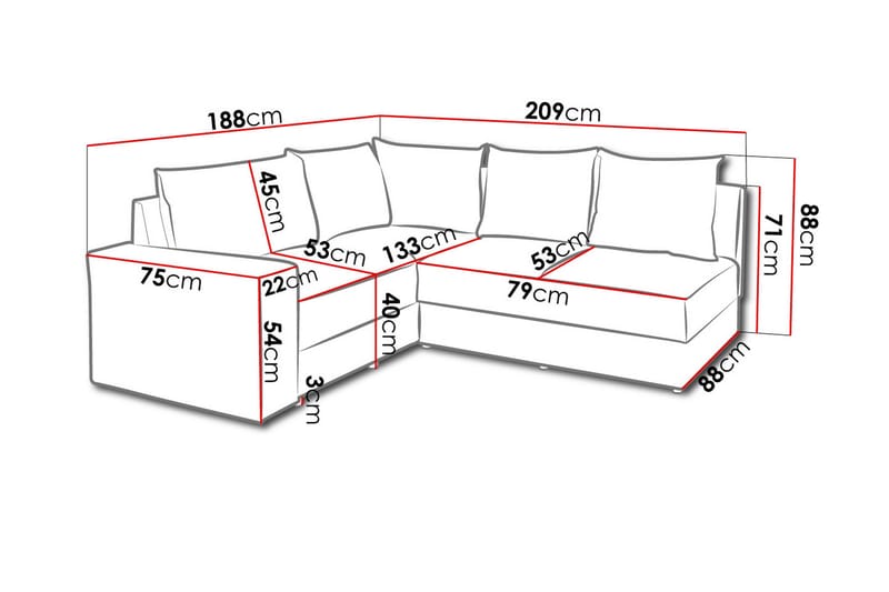 Bono Hjørnesofa 210x190x80 cm - Møbler - Sofaer - Hjørnesofa