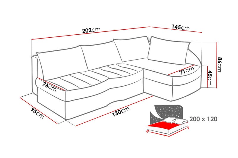 Lido Hjørnesovesofa 202x145x86 cm - Lilla - Møbler - Sofaer - Sovesofaer