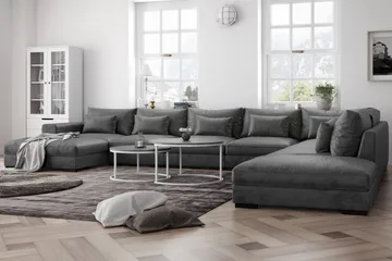 Dubai stor U-modulsofa med divan venstre fløyel 527 cm ekstra dyp - Mørkegrå - Møbler - Sofaer - Modulsofaer - Komplett modulsofa