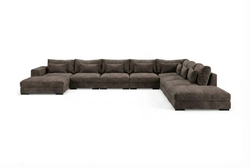 Dubai U-modulsofa Large med divan venstre ekstra dyp i Chenille, Mørkebrun