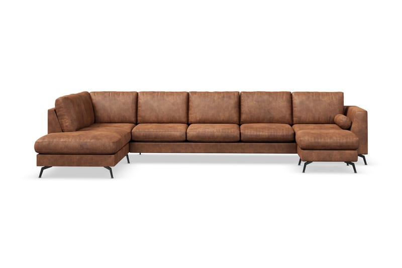 Ocean Lyx 6-seters Venstrevendt U-formet Sofa med Divan og Sjeselong + Fotskammel i Kunstlær, Brun