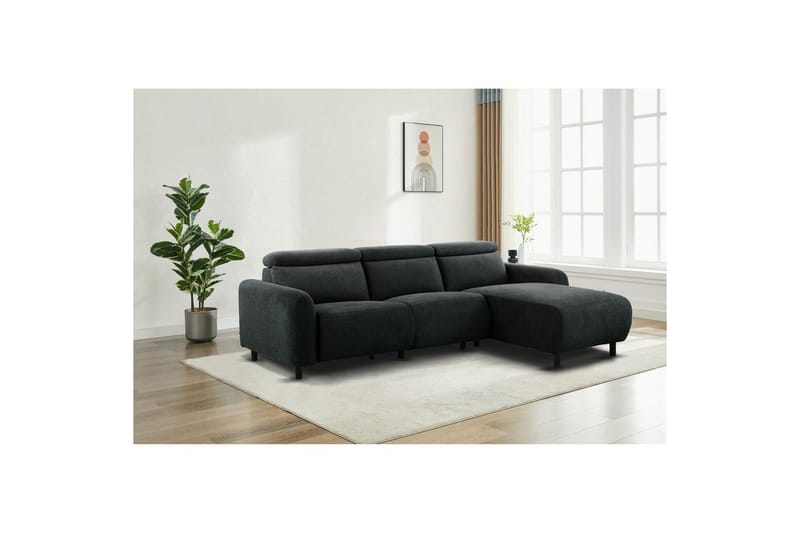 Reclinersofa med hjørne Loft24 Hjørnesofa Loft24 Skaane med manuell reclinerstol Grå Belfast-stoff - Møbler - Sofaer - Skinnsofaer