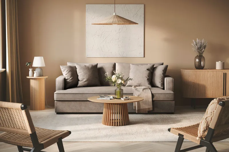 Rossita 3-seters Dyp Sofa med Hel Pute i Stoff - Brun - Møbler - Sofaer - Sofa 3 seter