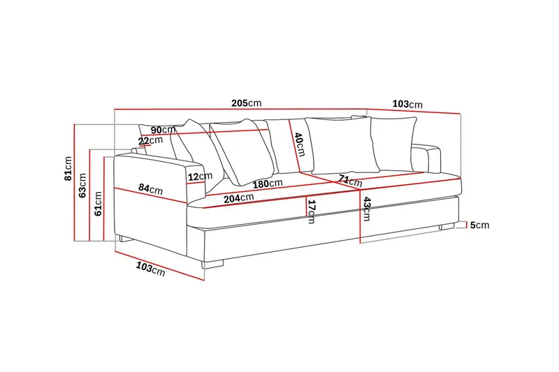 Rossita 3-seters Dyp Sofa med Hel Pute i Stoff - Brun - Møbler - Sofaer - Sofa 3 seter