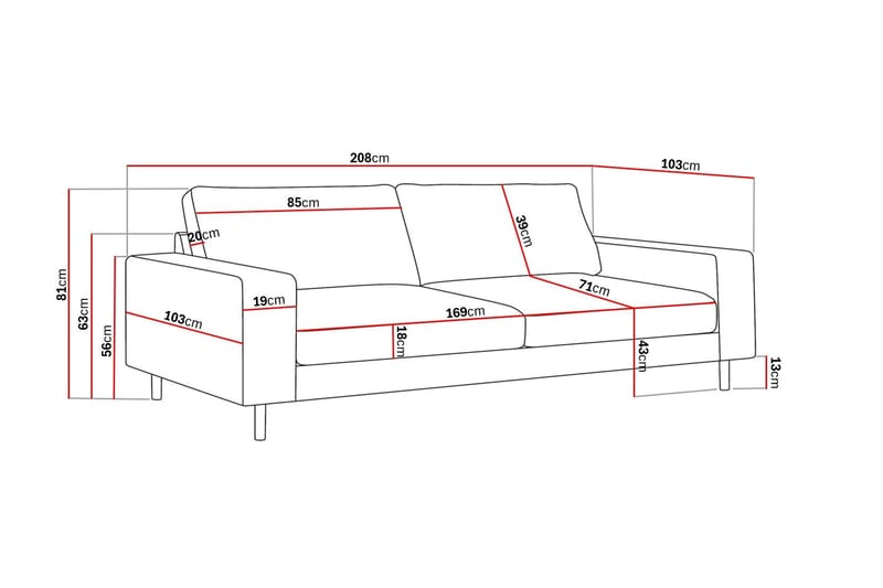 Scandi dyp 3-seters sofa i chenille - Grå - Møbler - Sofaer - Fløyel sofaer