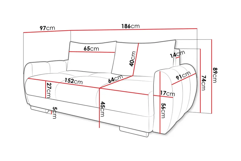 Simerly Sofa 3-seter - Oransje - Møbler - Sofaer - Sofa 3 seter