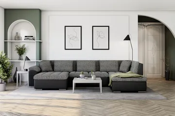 Dynir Stor Hjørnesovesofa Divan med Oppbevaring Venstre - Grå / Svart - Møbler - Sofaer - Skinnsofaer