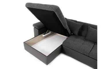 Dynir Stor Hjørnesovesofa Divan med Oppbevaring Venstre - Grå / Svart - Møbler - Sofaer - Skinnsofaer