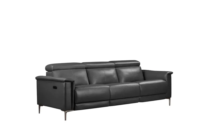Sofa 3-seter Lund Grå, PU, Elektrisk recliner, Grå, PU, Elektrisk recliner