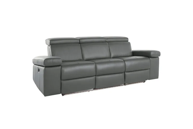 Sofa 3-seter Rayland Grå, PU, Manuell hvilestol, Grå, PU, Manuell hvilestol