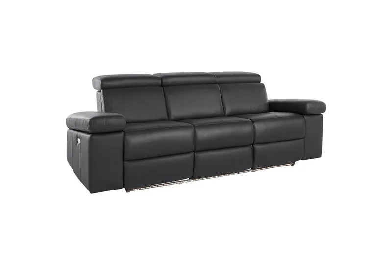 Sofa 3-seter Rayland Svart, PU, Elektrisk recliner, Svart, PU, Elektrisk recliner
