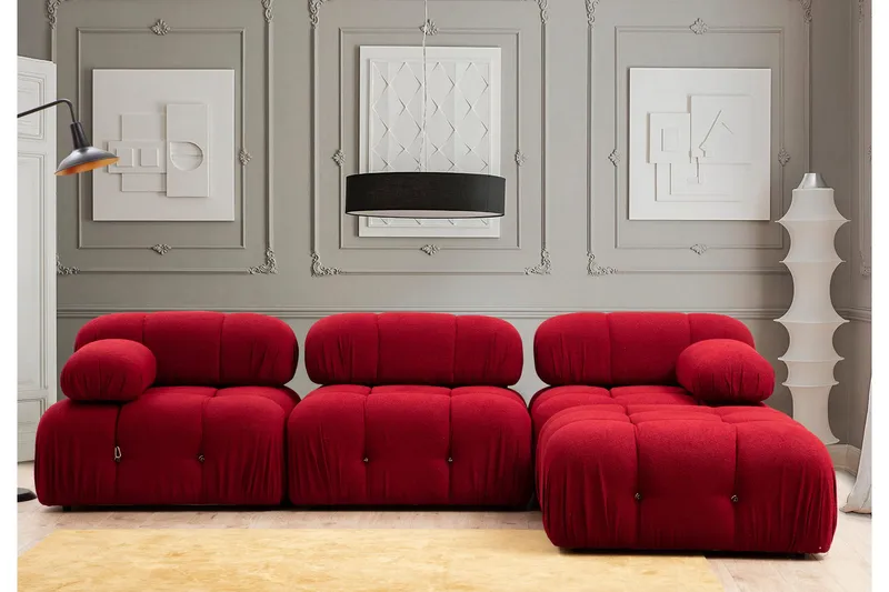 Belgin Boblende Divansofa 3-seter 288 cm, Rød