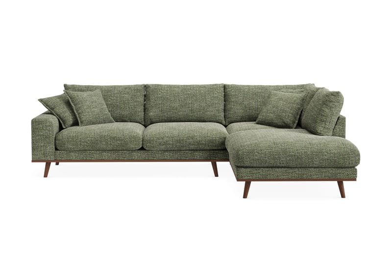 Copenhagen Premium 4-personers Højrevendt L-formet Dyb Chaiselongsofa i Chenille, Grøn