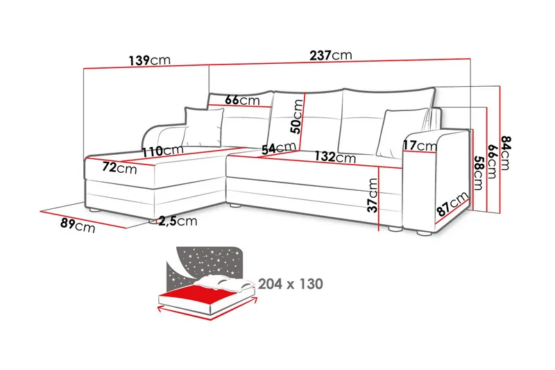Hewlet Sofa med Divan 3-seter - Blå - Møbler - Sofaer - Sofa med sjeselong