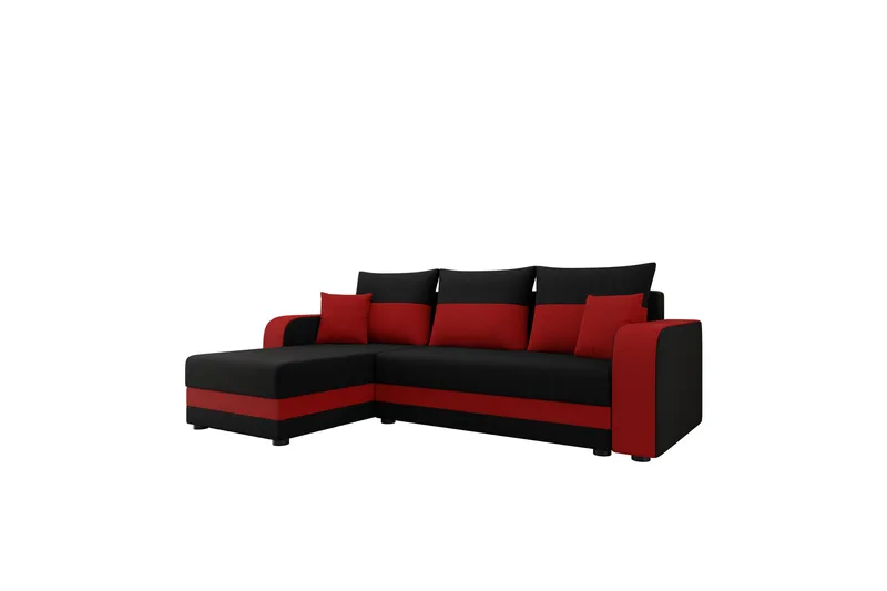 Hewlet Sofa med Divan 3-seter, Svart/Rød