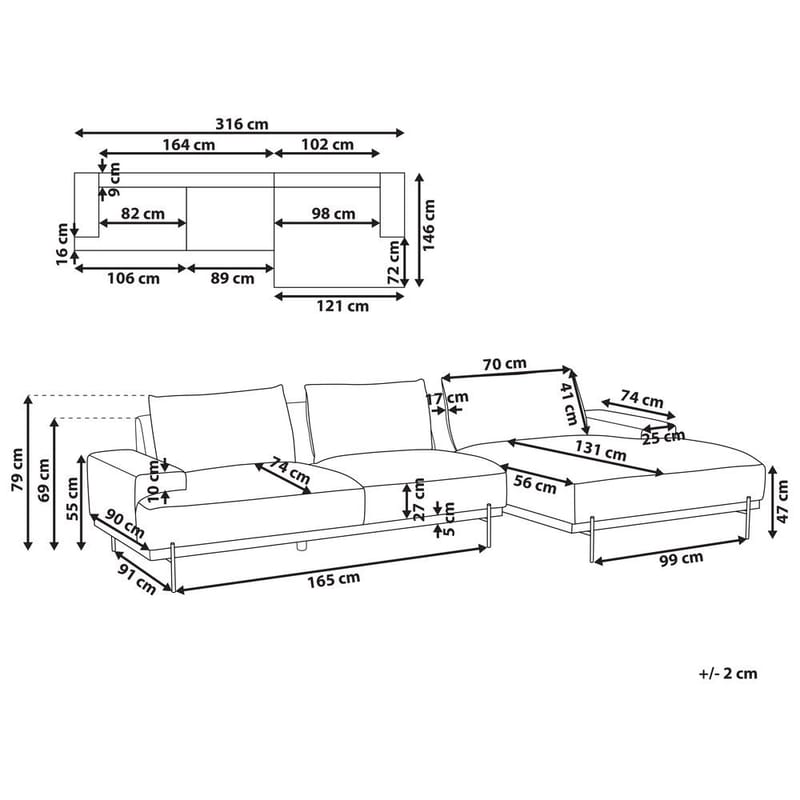 Hjørnesofa Mariferd - Lys brun, svart, mørkt tre/Venstrevendt - Møbler - Sofaer - Sofa med sjeselong