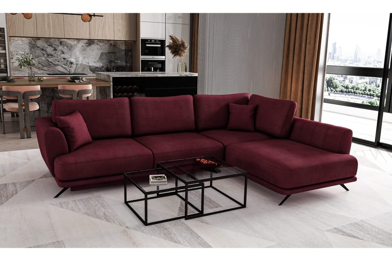 Larde sofa med Sjeselong Høyre, Rød