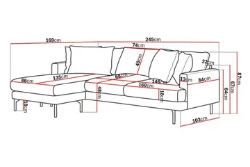 Menard 3-seters Venstrevendt Dyp L-formet Divansofa i Manchester - Beige - Møbler - Sofaer - Sofa med sjeselong