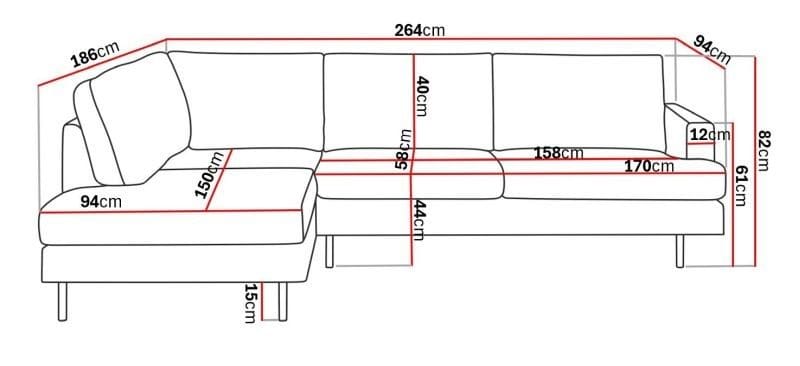 Menard Compact 4-seters Venstrevendt L-formet Sjeselongsofa i Manchester - Mørk grønn - Møbler - Sofaer - Sofa med sjeselong