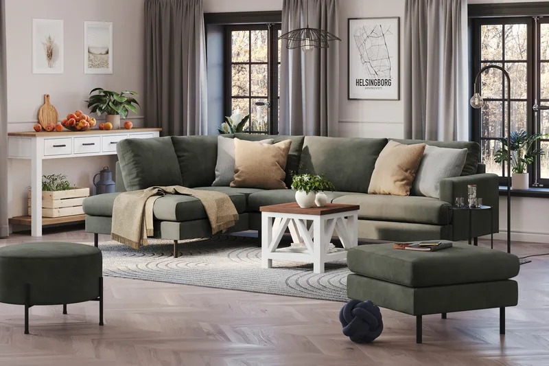 Menard Compact 4-seters Venstrevendt L-formet Sjeselongsofa i Manchester - Mørk grønn - Møbler - Sofaer - Sofa med sjeselong
