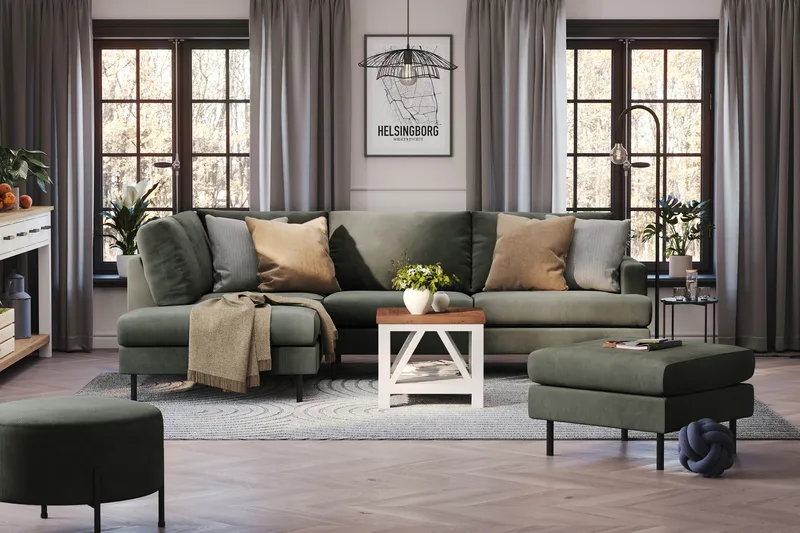 Menard Compact 4-seters Venstrevendt L-formet Sjeselongsofa i Manchester - Mørk grønn - Møbler - Sofaer - Sofa med sjeselong